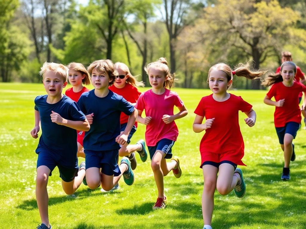 Children running a cross country race